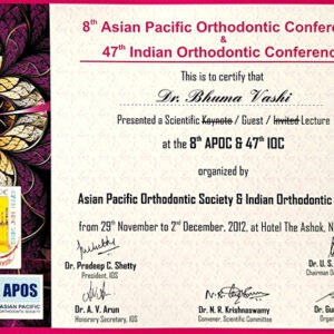 Asian Pacific Orthodontic Conference Indian Orthodontic Conference Presented To Dr Bhuma Vashi