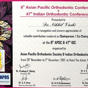 Asian Pacific Orthodontic Conference Indian Orthodontic Conference Presented To Dr Nikhil Vashi