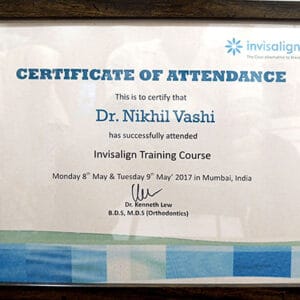 Certificate Of Attendance Dr Nikhil Vashi Has Successfully Attended Invisalign Training Course