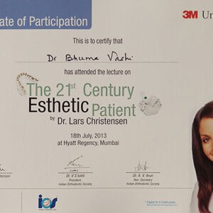 Certificate Of Participation This Is Certify That Dr Bhuma Vashi Has Attended The Lecture On The 21st Century Esthetic Patient By Dr Lars Christensen