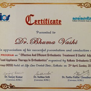 Certificate Presented To Dr Bhuma Vashi In Appreciation Of His Successful Presentation And Conduction Of Cde Program