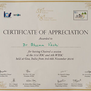 Ioc And Wioc Certificate Of Appreciation Awarded To Dr Bhuma Vashi