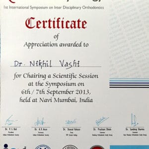 Ortho Synergy Certificate Of Appreciation Awarded To Dr Nikhil Vashi