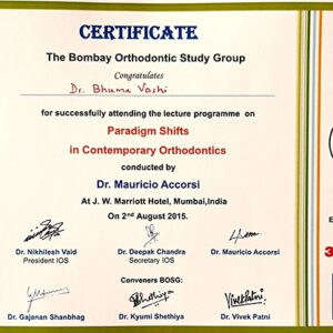 The Bombay Orthodontic Study Group Congratulates Dr Bhuma Vashi
