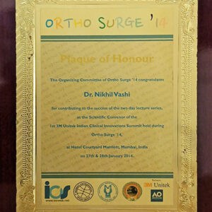 The Organizing Committee Of Ortho Surge Congratulates Dr Nikhil Vashi